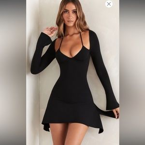 Long Sleeve Asymmetric Hem Mini Dress in Black